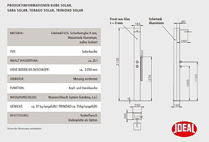 Solardusche_Tonga-Techische Daten