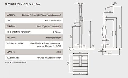 Kalt-Warmwasserdusche Helena Technische Daten