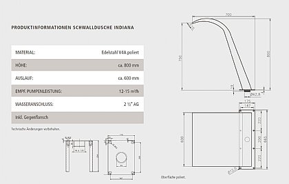 Schwalldusche Indiana Technische Daten
