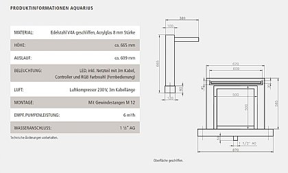 Schwalldusche Aquarius Technische Daten