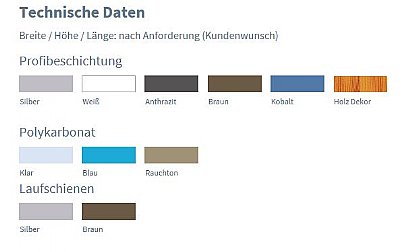 Farbauswahl für die Schwimmbadüberdachung Corona