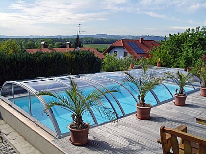 Schwimmbadüberdachung Elegant-Neo mit Seitlicher Schibetür