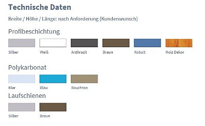 Farbauswahl für die Schwimmbadüberdachung Imperia-Neo