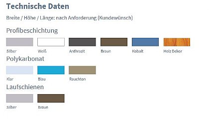 Farbauswahl für die Schwimmbadüberdachung Viva