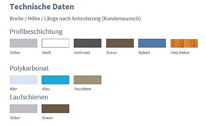 Farbauswahl für die Schwimmbadüberdachung Universe