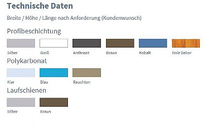 Farbauswahl für die Schwimmbadüberdachung Tropea