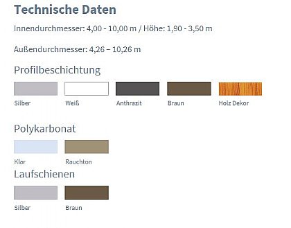Schwimmbadüberdachung Orlando Farbauswahl