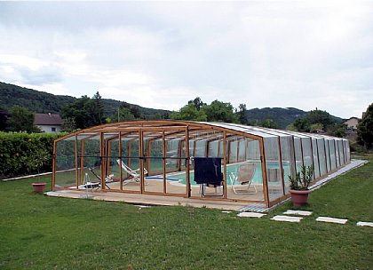 Schwimmbadüberdachung Venezia Tabe Holz Tekor